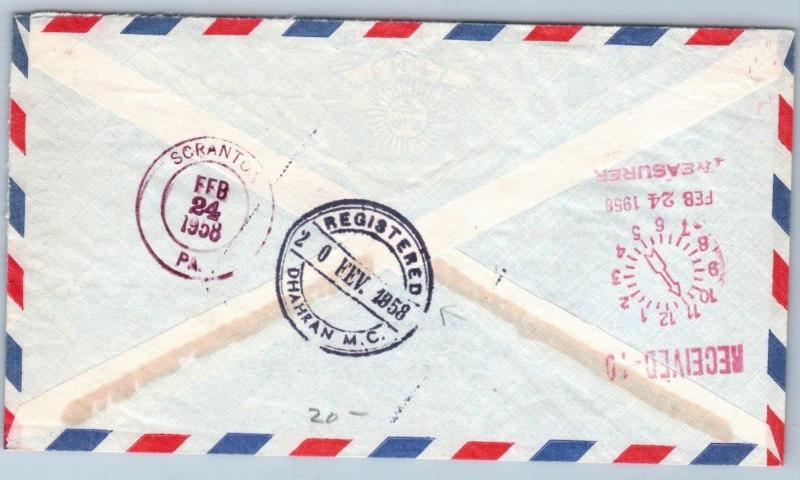 GOLDPATH: Saudi Arabia cover, 1958, To Scarton PA USA, CBHW_07_02