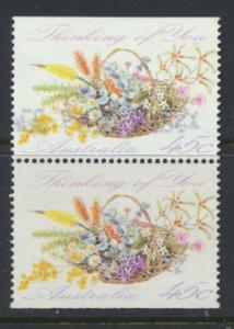 Australia SG 1318  Used pair- Greetings - Flowers top /bottom imperf