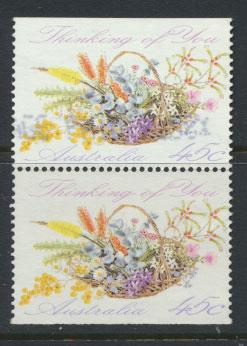 Australia SG 1318  Used pair- Greetings - Flowers top /bottom imperf