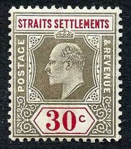 Straits Settlements SG134 30c Mult Crown CA Chalky Paper M/M Cat 60 pounds