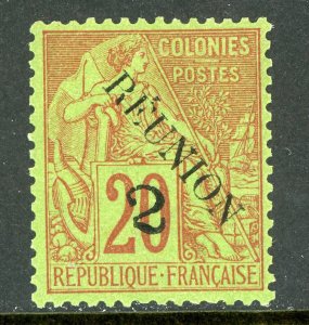 Reunion 1891 French Colonial Overprint 02¢/20¢ Red BROKEN 2 Mint T509