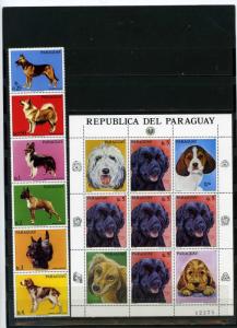 PARAGUAY 1986 Sc#2181-2182 FAUNA DOGS STRIP OF 6 STAMPS & SHEET MNH
