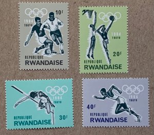 Rwanda 1964 Olympics - 4 singles from MS, MNH. Scott 83a singles. Sports