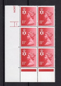 11p N IRELAND REGIONAL U/M CYLINDER BLOCK - LEFT BAND OMITTED FROM LEFT STAMPS