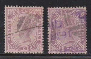 CEYLON Scott # 131, 131a Used - Queen Victoria