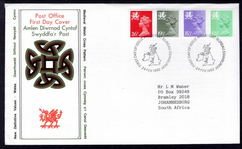 Great Britain Wales WMH19,27,37,47 Typed FDC