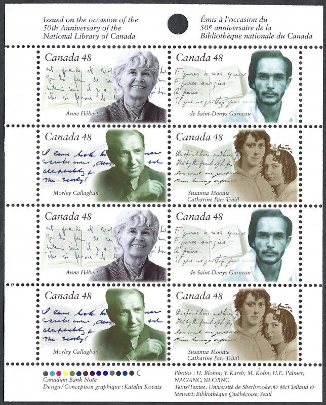 Canada #1997b 48¢ National Library of Canada (2003). Pane of 8 stamps. MNH