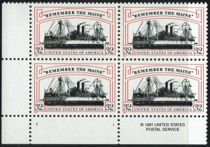 United States #3192 Plate Block MNH - Remember the Maine (1997)