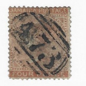 Jamaica Sc #10  4p br orange  used with 'A73'  cancel VF