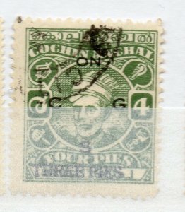 India Cochin 1944 Early Issue used Shade of 3p. Surcharged Optd NW-16121