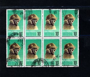 Kenya #202   Block of 8, VF, Used, Rare Animals, CV $20.00 ...... 3260047