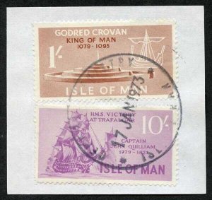 Isle of Man 10/- Purple and 1/- Brown QEII Pictorial Revenues CDS On Piece