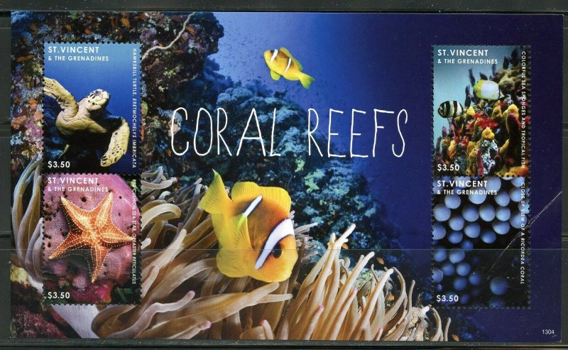 ST. VINCENT GRENADINES CORAL REEFS  SHEET MINT NH  