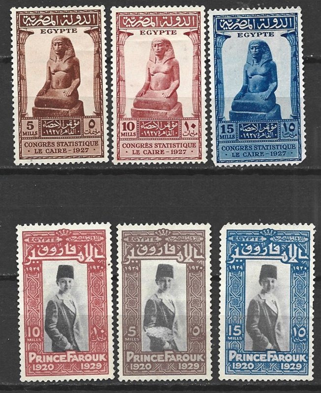 COLLECTION LOT 8009 EGYPT 6 UNG STAMPS 1927+ CV+$14