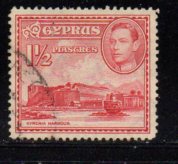 Cyprus Sc 147 1938 1 1/2 p G VI & Kyrenia Castle stamp used