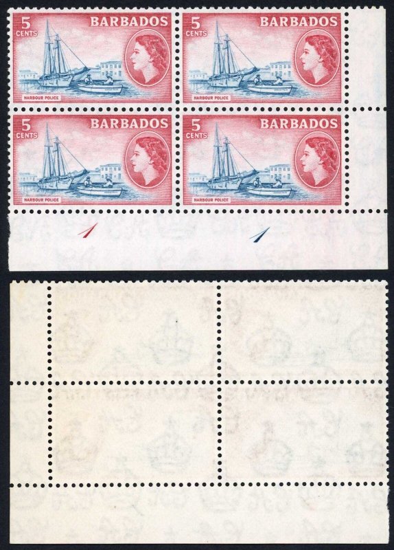 Barbados SG293 5c Plate Block of Four U/M