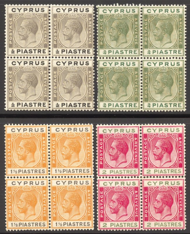 Cyprus Scott 90,92,95,97 Unused HOG Blocks of 4 - 1924 King George V -SCV $73.00