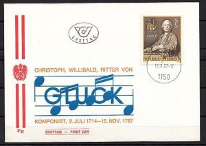 Austria, Scott cat. 1451. Composer C. W. Gluck, First day cover.