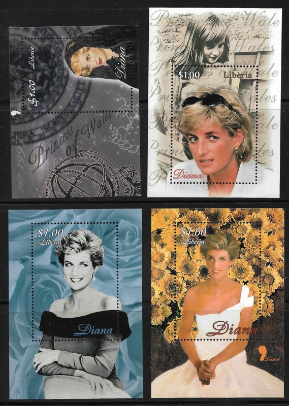 Diana 4 different MNH S/S from Liberia