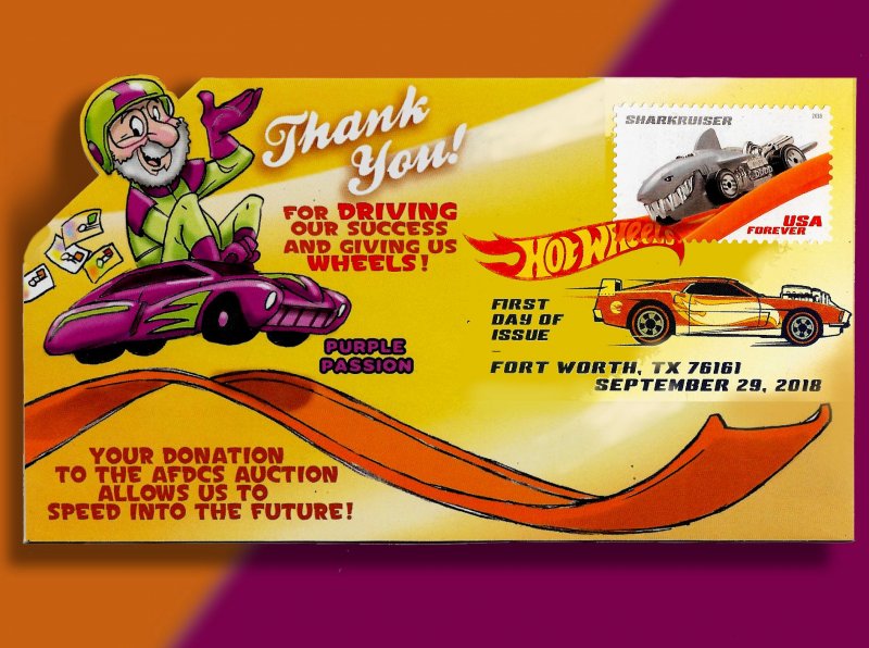 AFDCS Thanks Its Auction Donors w/Hot Wheels Pop-Up Mayhem! Sharkruiser DCP FDC!