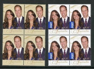 Australia SG3588/89 2011 Royal Wedding Blocks of 4 U/M