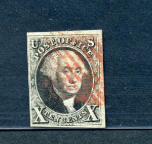 Scott 2 Washington Imperf TYPE A DOUBLE TRANSFER  Used Stamp (Stock #2-41)