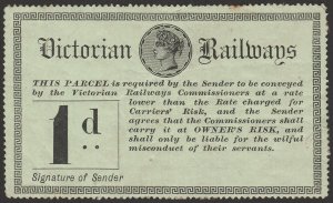 VICTORIA Railways 1887 QV 1d black on green, wmk V Crown.