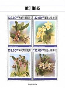 Mozambique - 2021 Orchid Flowers - 4 Stamp Sheet - MOZ210201a