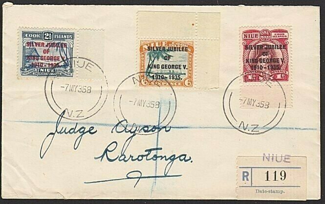 NIUE 1935 Jubilee set on reg FDC - 2½d with narrow first E in George........3791