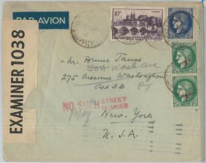 77468 - FRANCE - Postal History - CENSORED COVER  to USA 1941