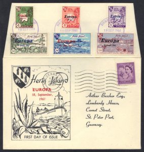 UK GB EUROPA 1961 HERN ISLAND FDC SET WITH CACHET & GUERNSEY CANCEL 18.9.61