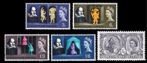 Great Britain 1964 Sc 402-06 MNH VF Shakespeare Festival