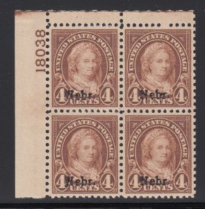 #673 XF/S NH plate block P.O. Fresh! Nice color