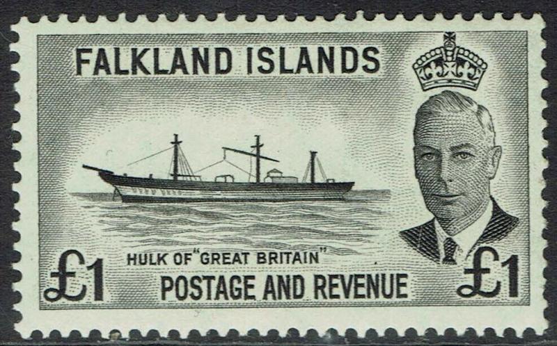 FALKLAND ISLANDS 1952 KGVI SHIP 1 POUND MNH **