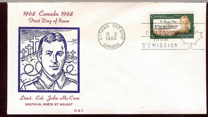 Canada 487 FDC. 1968, John McCrae, Poem