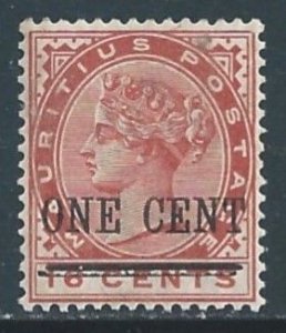 Mauritius #90 MH 16c Queen Victoria Surcharged One Cent