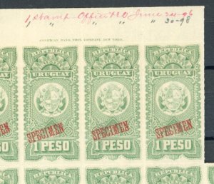 URUGUAY Revenue 1P High Value ABNCo Specimen 1898 *REGISTRATION SHEET* Block ZS1