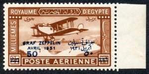 Egypt 1931 SG185a 50m on 27m Zeppelin surcharge 1951 for 1931 VFM 