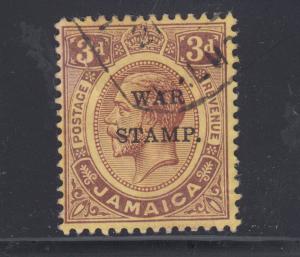 Jamaica Sc MR6c used. 1916 3p KGV, S inserted by hand in STAMP variety, scarce