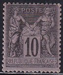 France 1877 Sc 91 Peace and Commerce 10c Black Type II Stamp MH