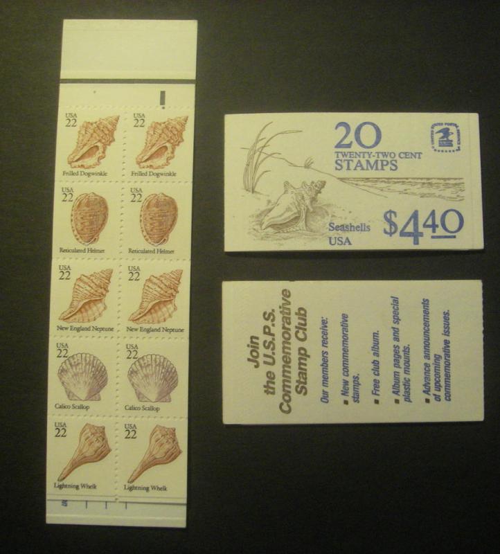 BK147, Scott 2121a, 22c Seashells Complete Booklet of 20, #8, MNH Beauty