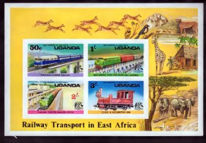 UGANDA 1976 Sc #158a Railway Trains/Giraffe/Birds Imperforated  S/S MNH