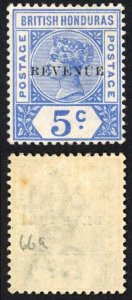 British Honduras SG66 QV 5c opt REVENUE (12 mm) M/M (hinge remainder)