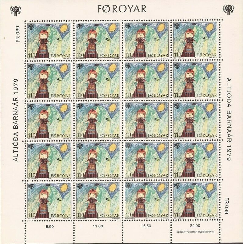 Faroe Islands - 1979 Intl Year of the Child - Set of 3 20 Stamp Sheets #45-7