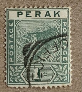 Perak 1892 1c Leaping Tiger, used. Scott 42, CV $0.45. SG 61