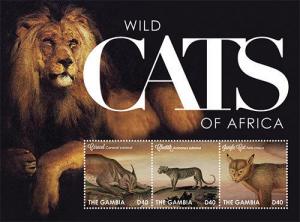 Gambia - Wild Cats of Africa- sheetlet of 3 MNH