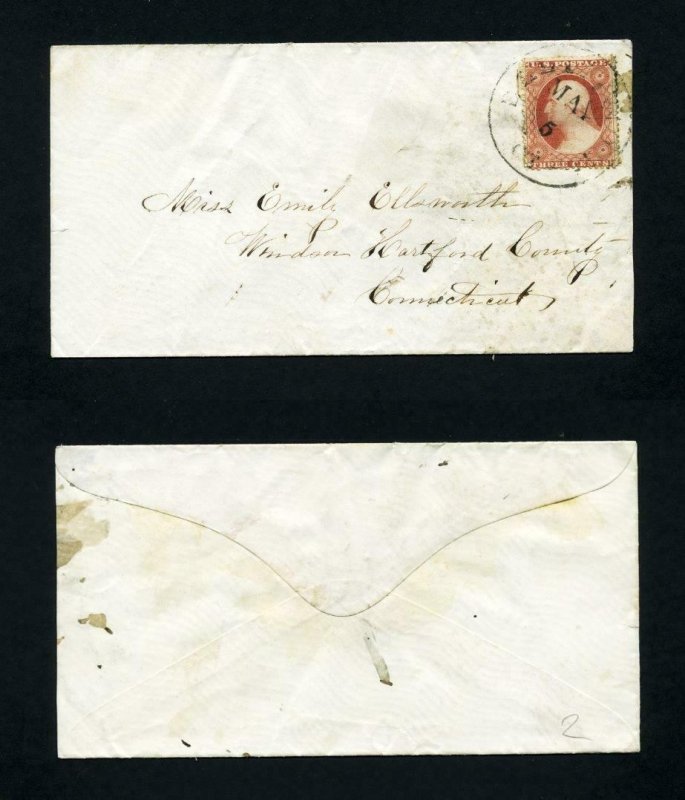 # 26 on cover from Ellington, Connecticut to Windsor, Connecticut - 5-5-1850's