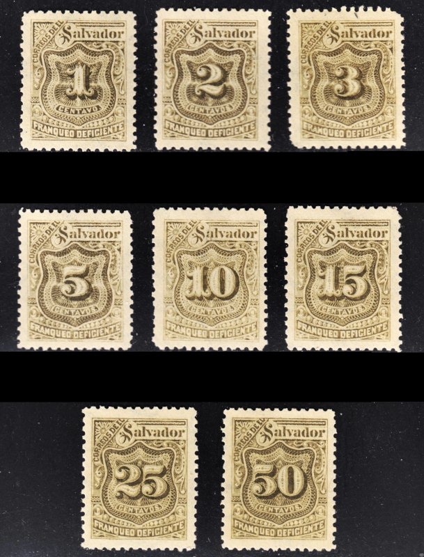 El Salvador Scott J1-8 complete set F to VF mint H, HR or HHR reprints.  FREE...