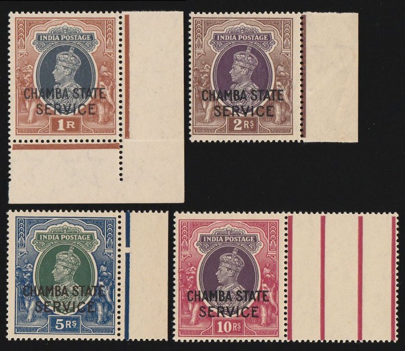 CHAMBA 1938 KGVI SERVICE 1R - 10R MNH ** 1R WITH CERIFICATE