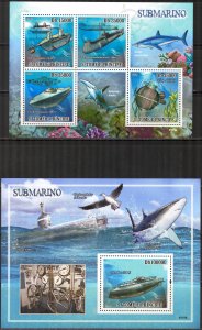 Sao Tome and Principe 2009 Submarines sheet + S/S MNH